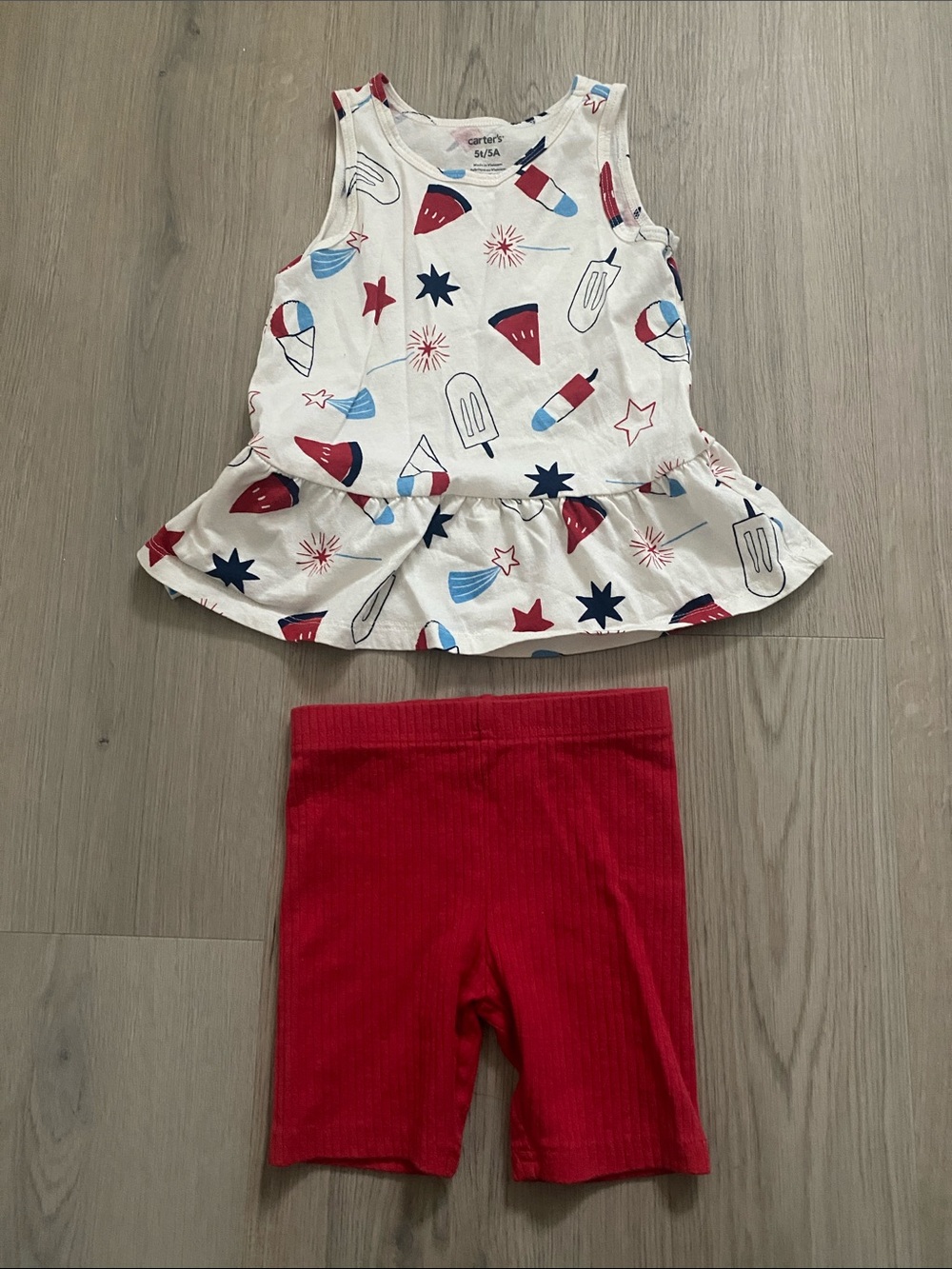Carter's White Tank Top & Red Bike Shorts Set